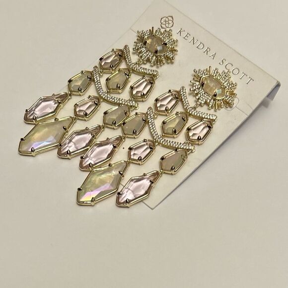 Kendra Scott Alexandria Gold Crystal Tiered Statement Drop Earrings NWT - Picture 5 of 6